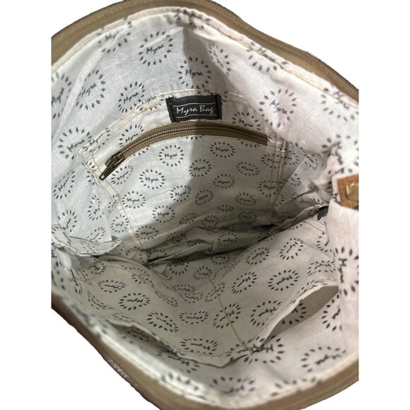 Myra Bag S-1305 Crossbody Bag Floral Upcycled With Leaf Print & Leather Accents - Picture 5 of 6